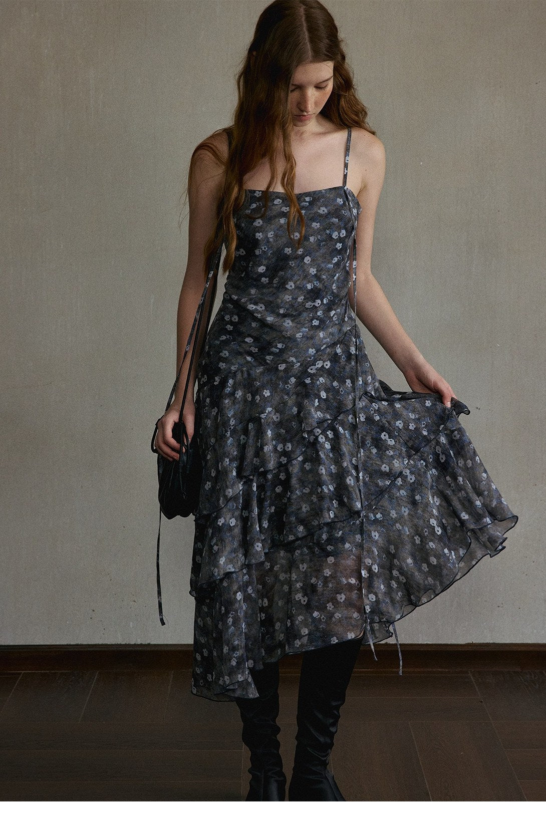 Retro floral midi print dress | 2 color