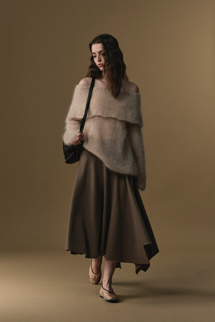 Soft mohair-blend off-shoulder sweater | 5 color