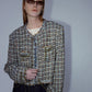 Cropped chain trim rough edge tweed jacket | 2 color