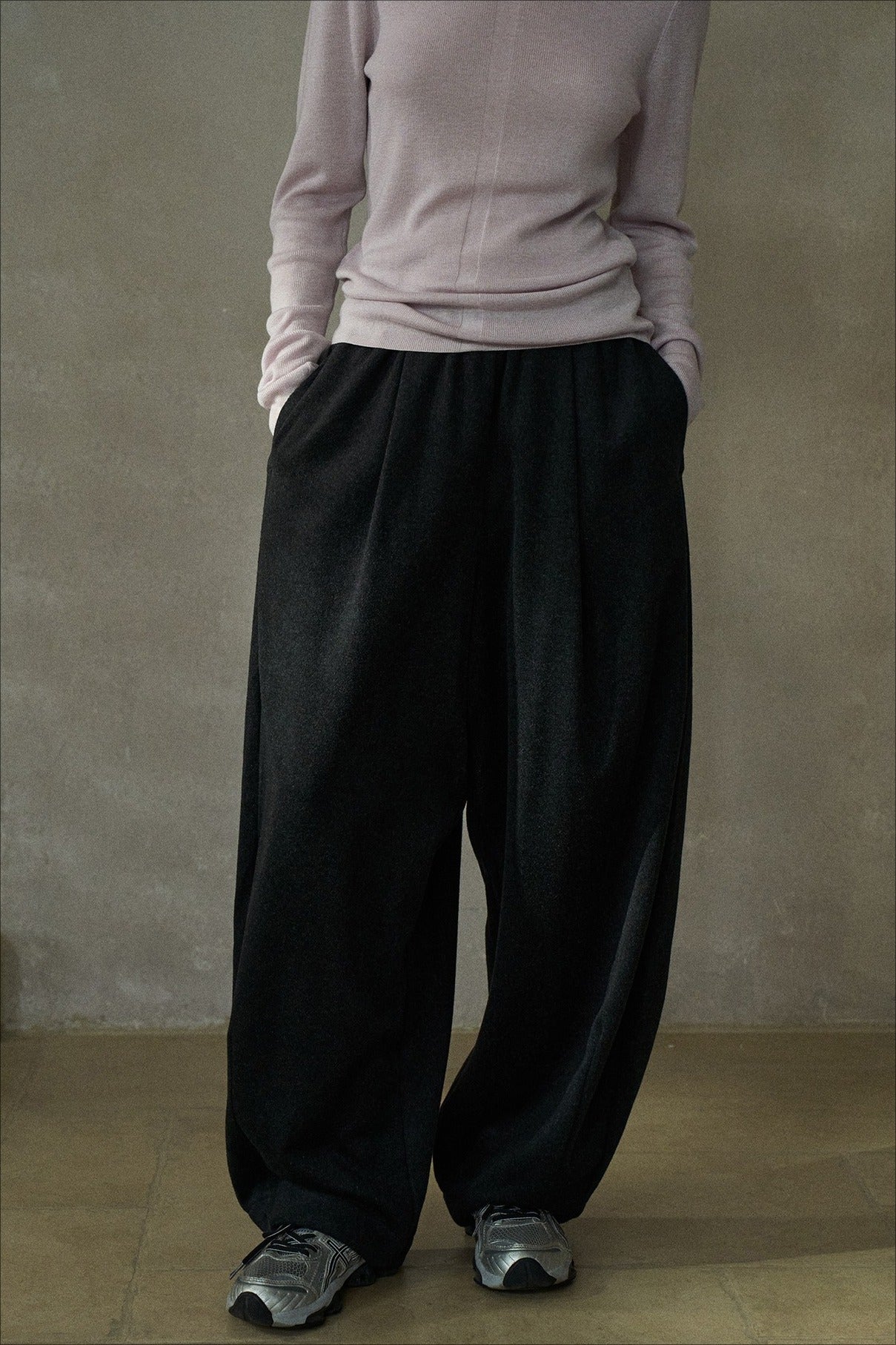 Wool blend relaxed fit loose pants | 2 color