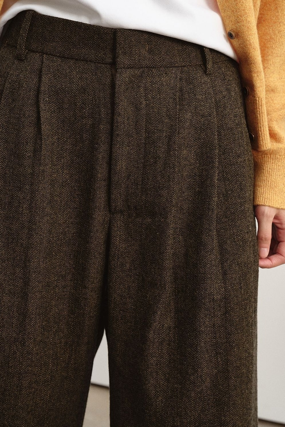 Wool blend herringbone pattern relaxed fit pants | 2 color