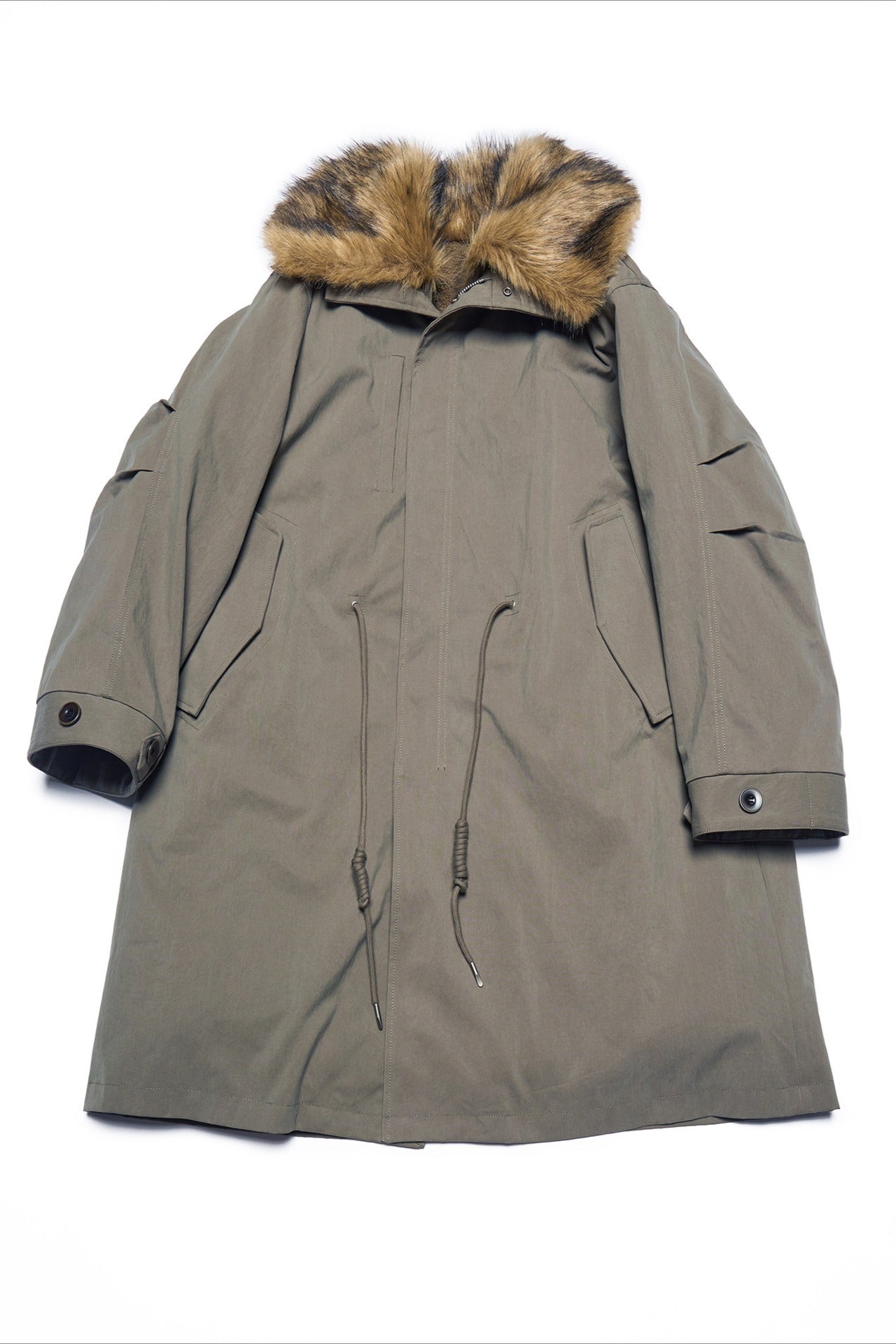 Cotton blend detachable faux fur collar padding parka coat | 2 color