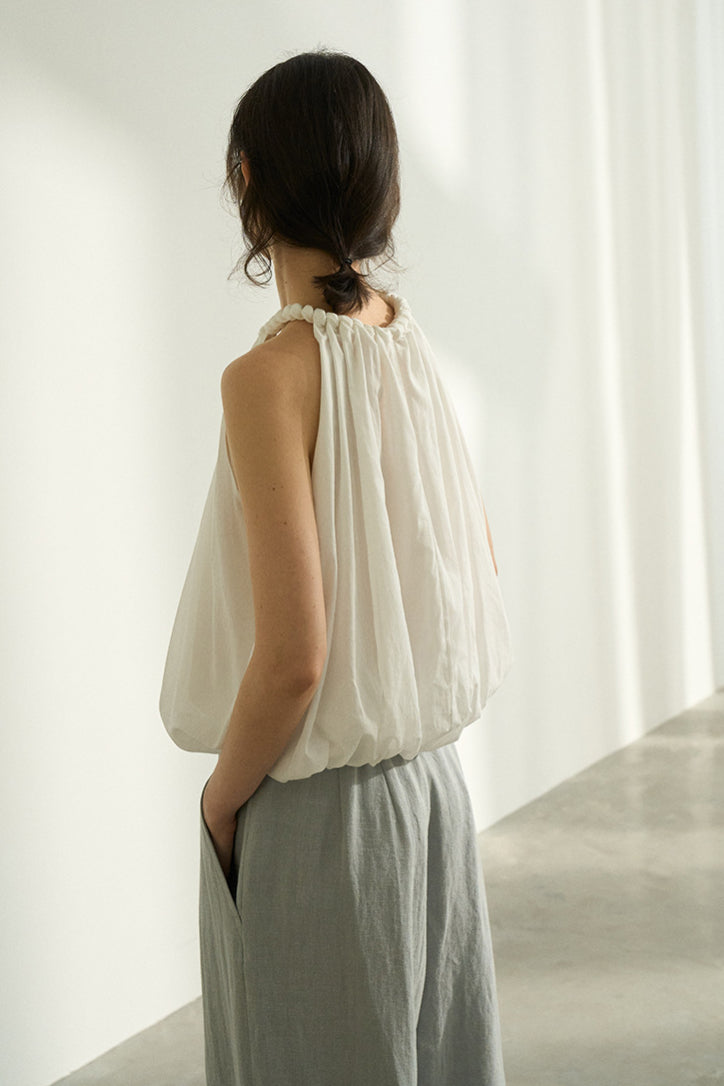 Cotton pleated neckline elegant vest top | 4 color