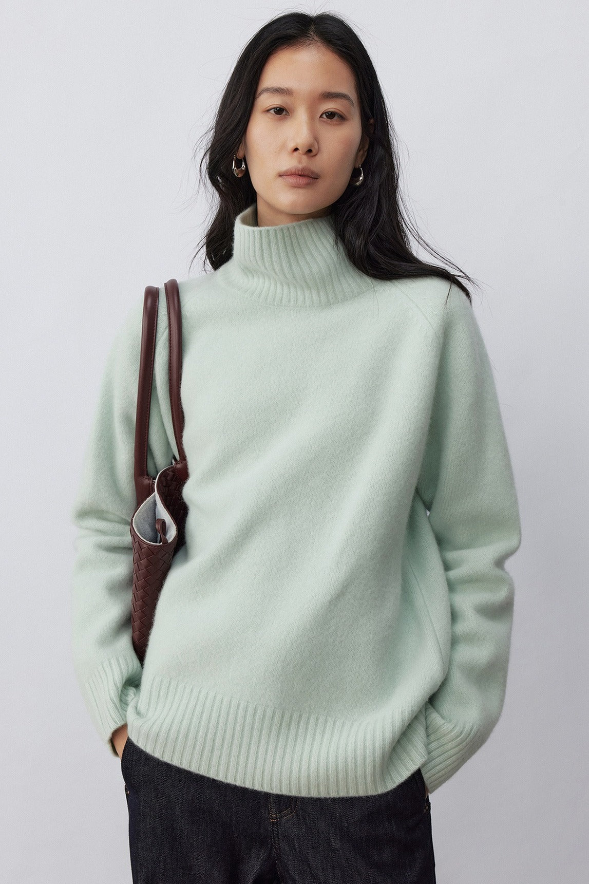 Suéter de cuello alto de lana y plumón de yak | 3 colores