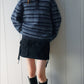 Alpaca blend striped long-hair polo sweater | 4 color