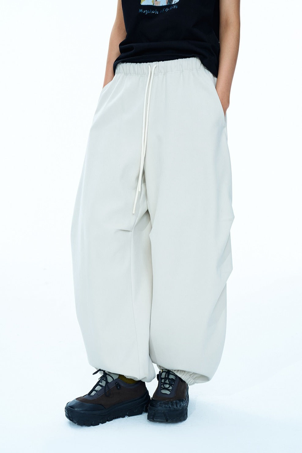 Cotton blend loose-fit fleece pants | 4 color