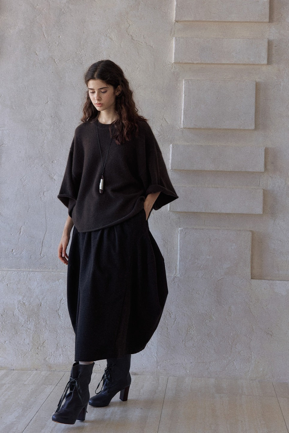 Wool blend loose fit silhouette skirt | 2 color