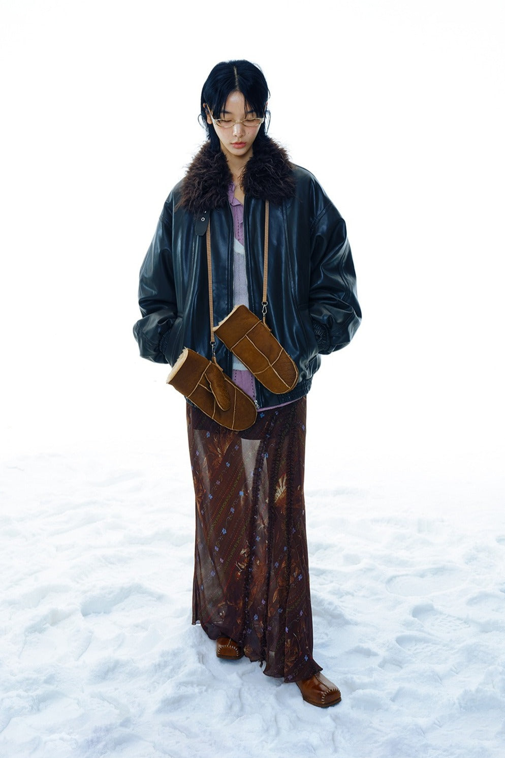 Relaxed-fit cozy collar trendy PU jacket | 2 color