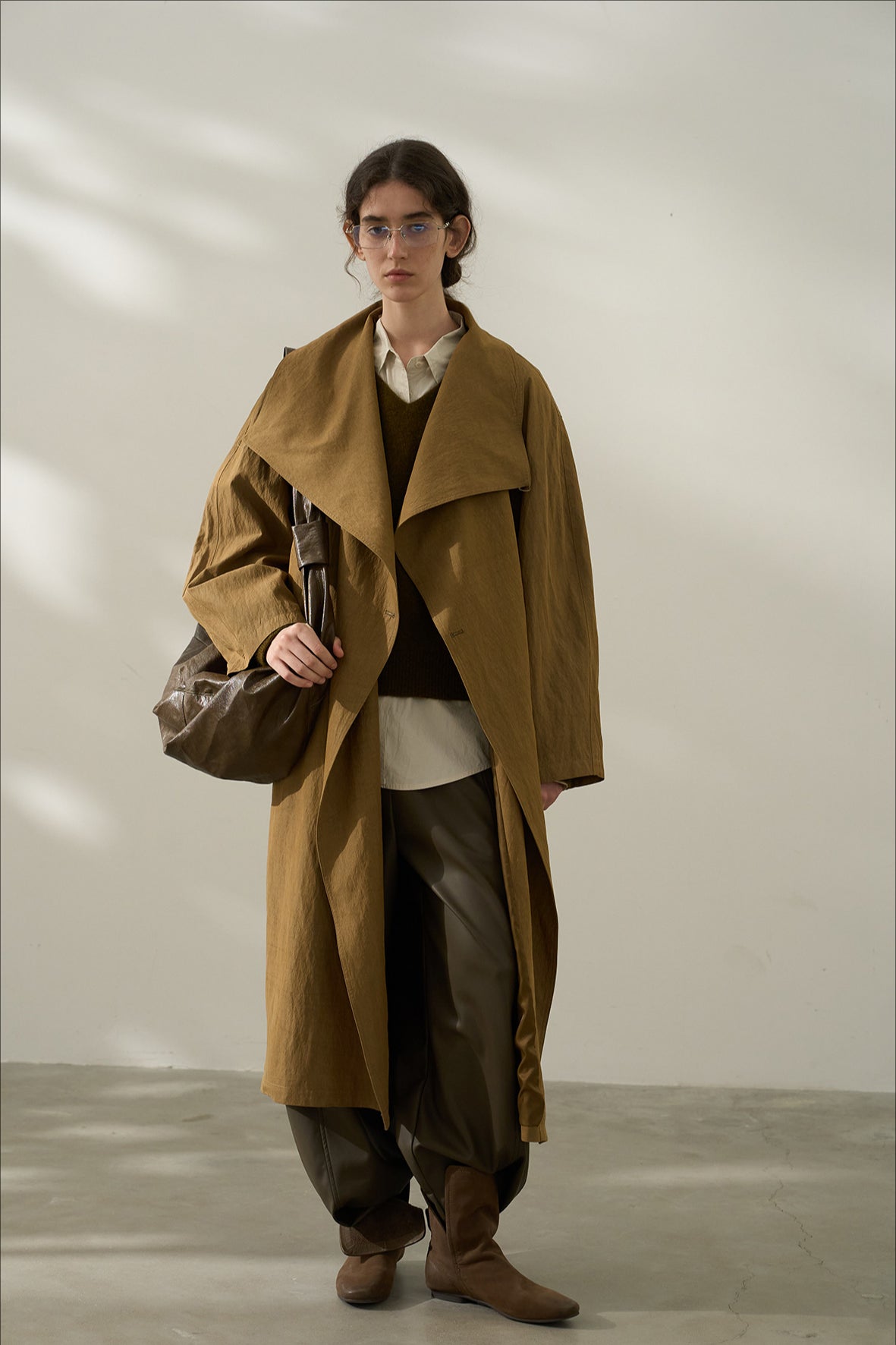 Viscose blend textured spacious trench coat