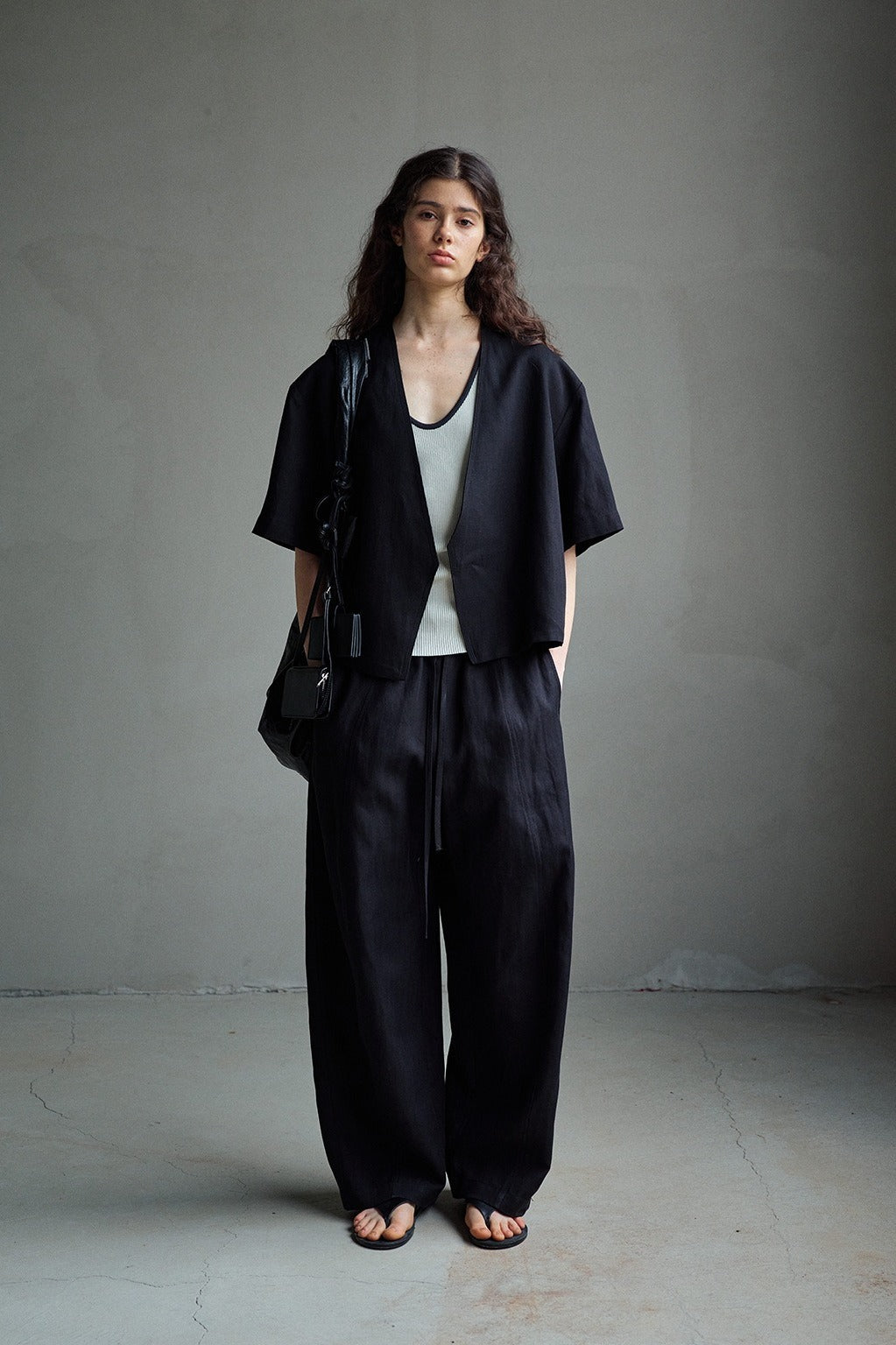 Tencel-linen wrinkle-drape ease pants | 4 color