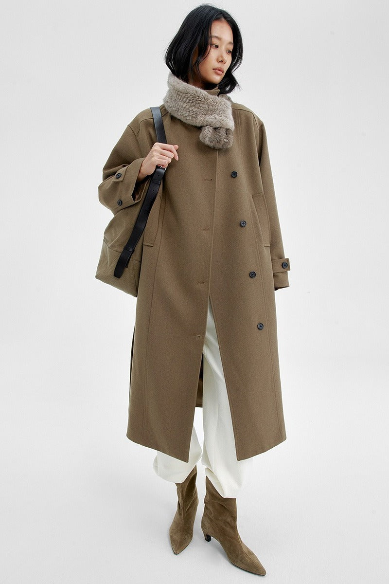 Relaxed fit stand collar silhouette trench coat