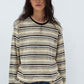 Cotton blend velvet-texture striped T-shirt | 5 color