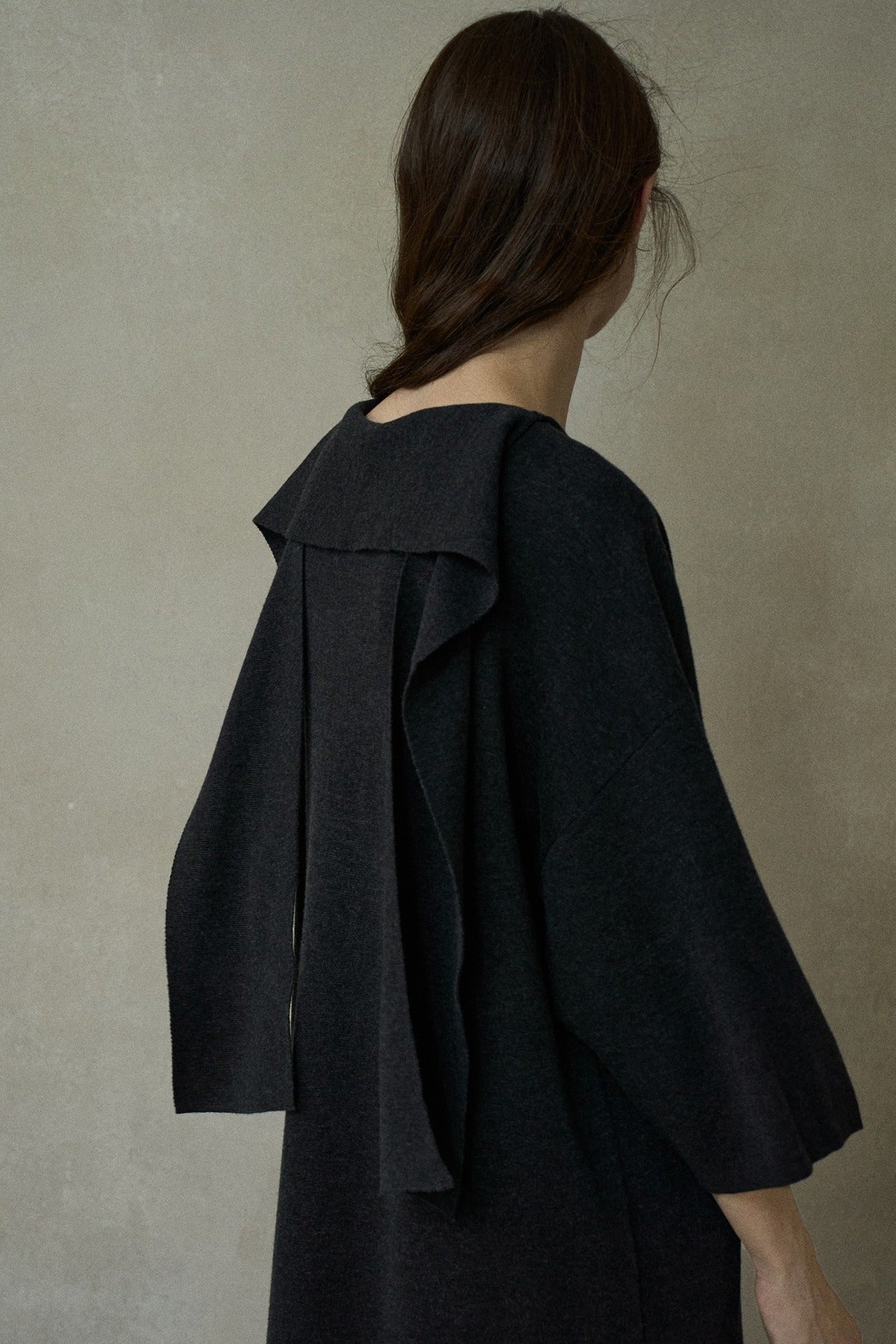 Wool blend straight back ribbon dress | 3 color