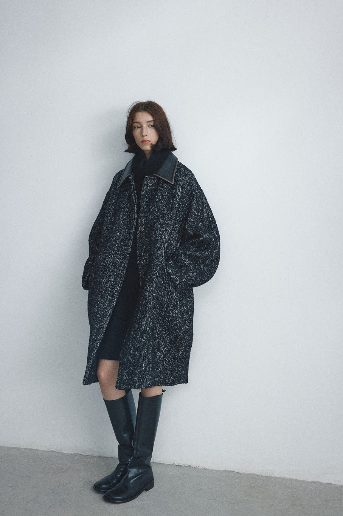 Wool blend PU collar coat | 2 color