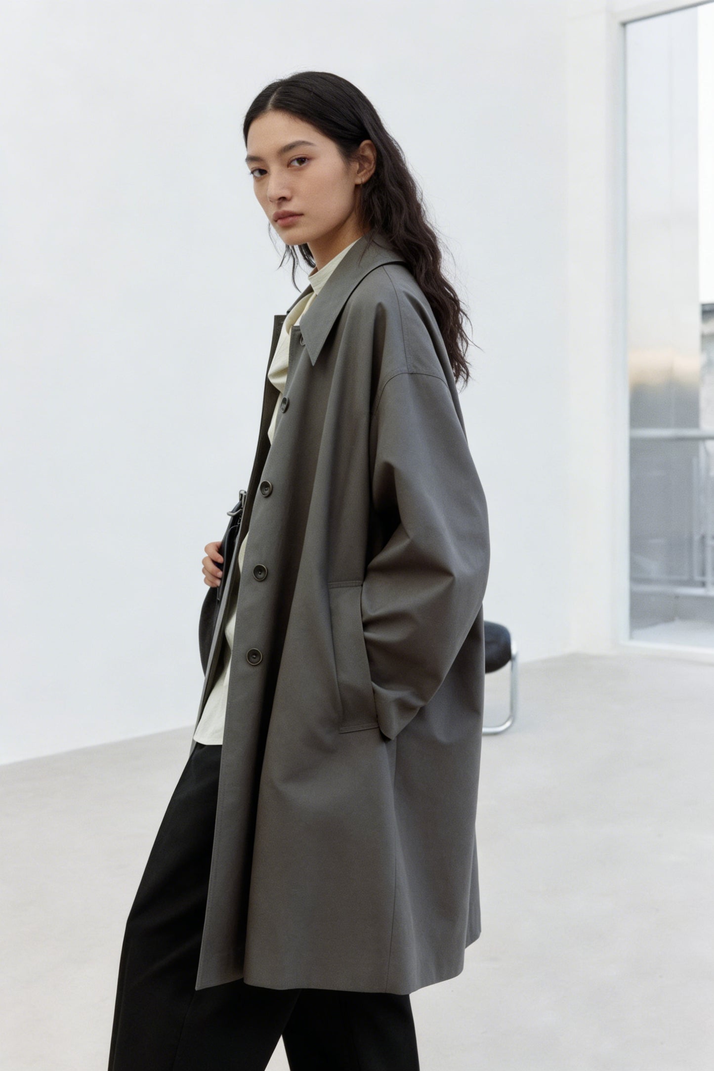 Cotton Minimalist Umbrella Oversized Trench Coat