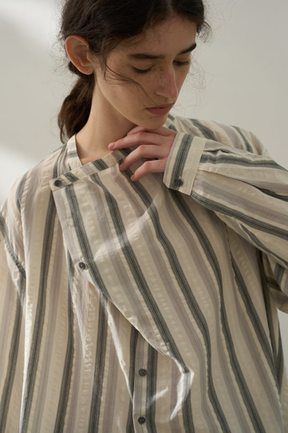 100% cotton diagonal placket striped shirt | 2 color