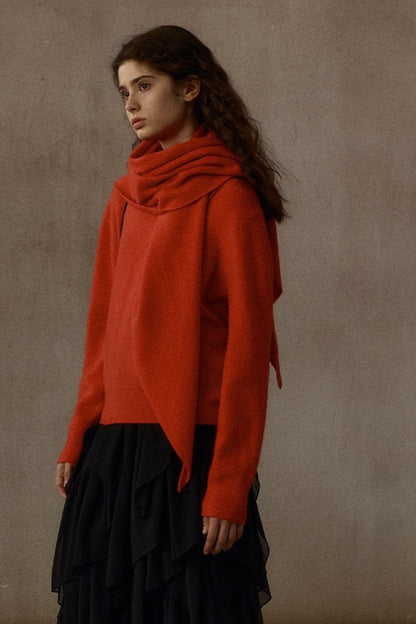 100% wool pullover sweater with a scarf | 4 color