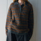 Alpaca blend striped long-hair polo sweater | 4 color