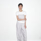 Cotton blend striped wide-leg pants with wraparound skirt