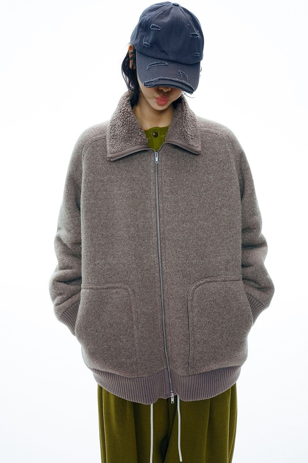 Chaqueta extragrande de felpa de mezcla de lana con efecto perlado | 2 colores