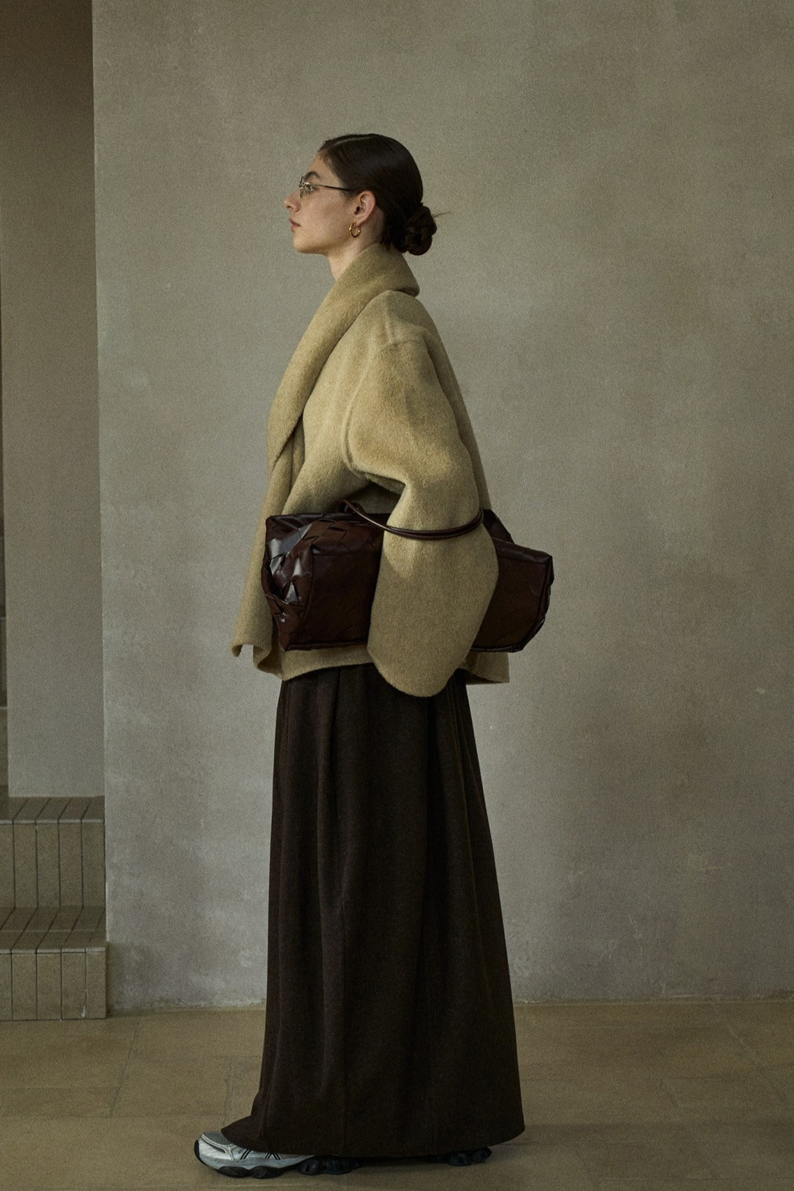 Wool-alpaca scarf-collar elegant jacket | 3 color