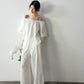 Cotton wide-leg pants with lace trim | 3 color