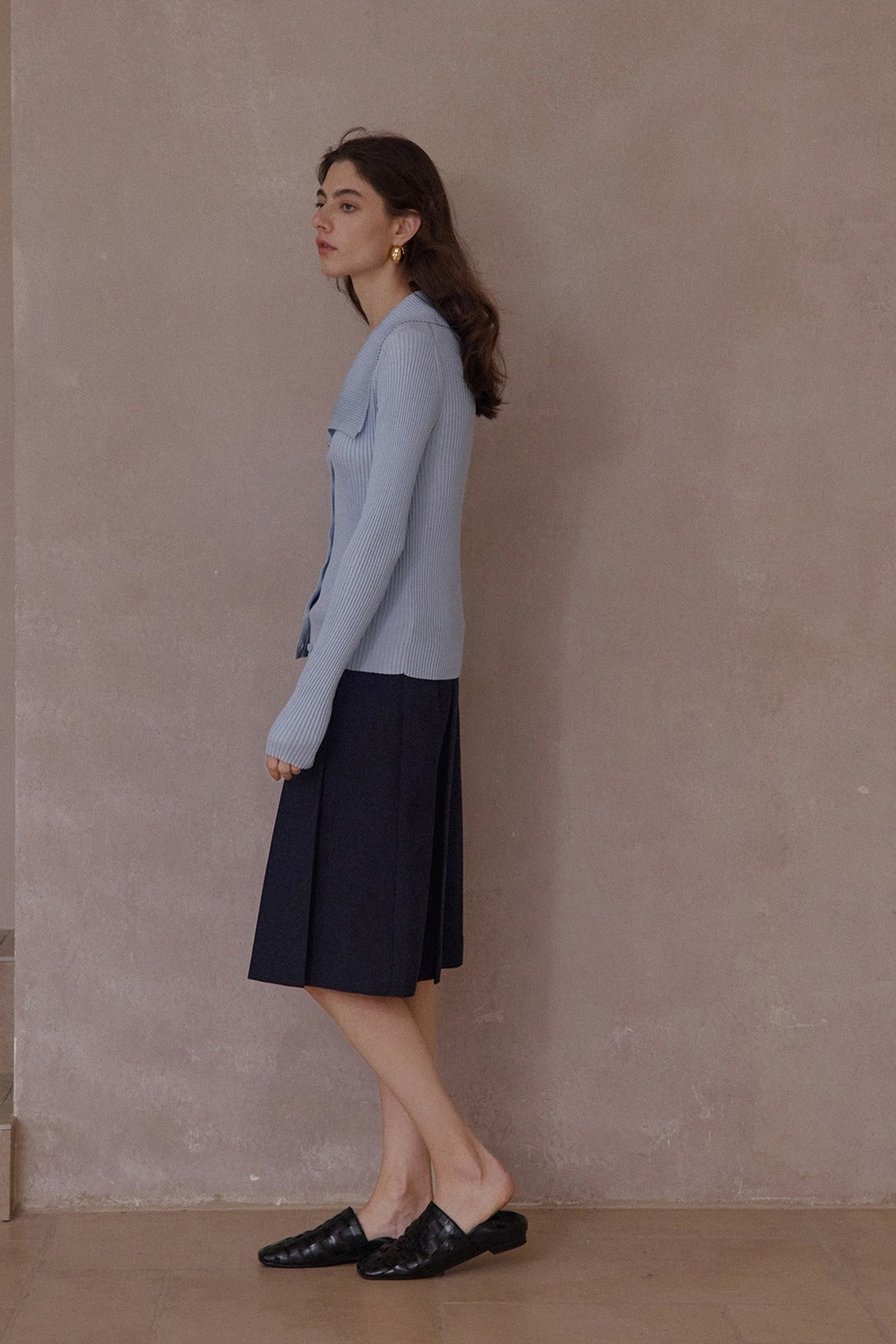 Lyocell blend large lapel ribbed cardigan | 4 color