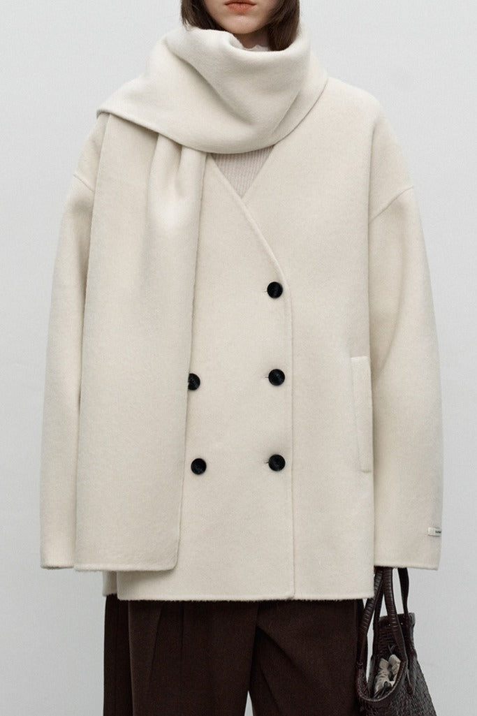 Wool blend double-sided fabric scarf collar jacket | 2 color