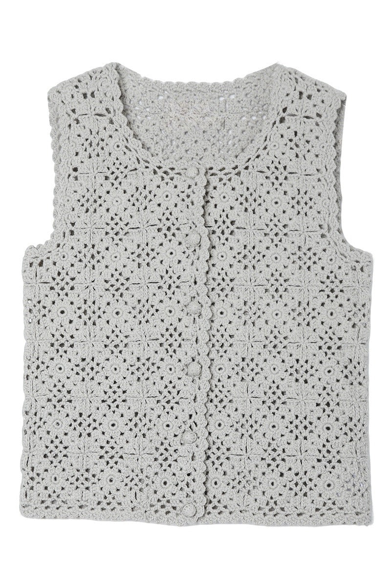 Cotton blend Hand-crocheted lace panels vest | 2 color