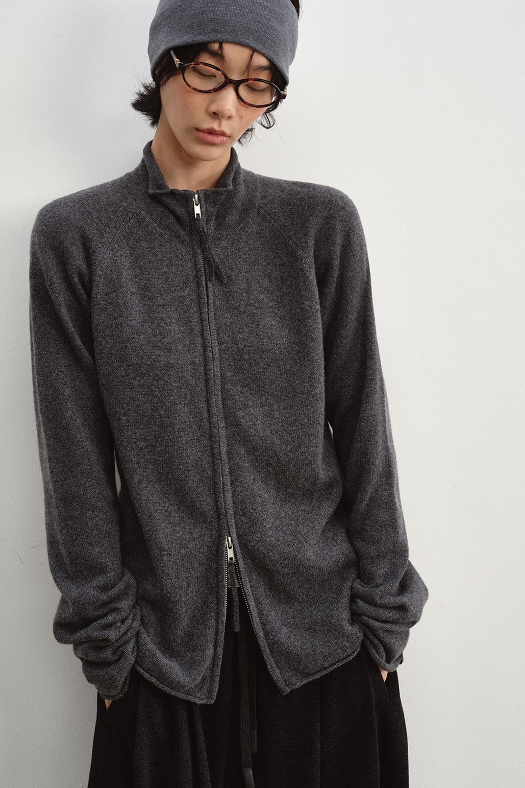 Wool blend slouchy fit dual-zip cardigan | 8 color