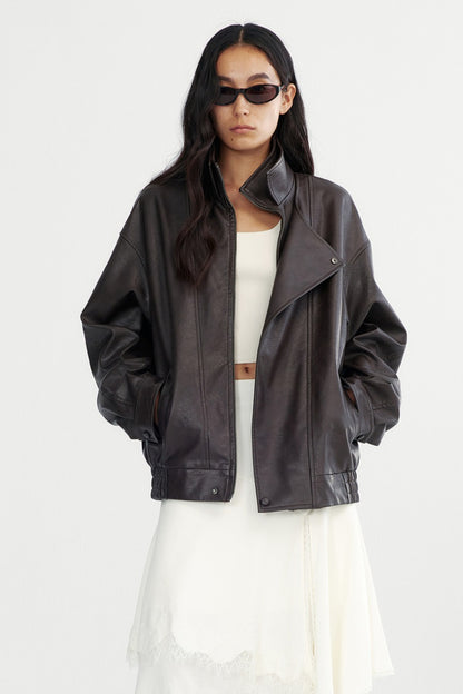 PU blend sleek panel retro style jacket | 2 color