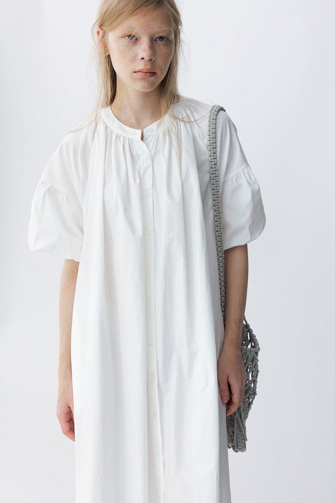 100% cotton bubble sleeves relaxed-fit dress | 4 color