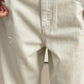 Cotton straight-leg frayed hem distressed jeans | 3 color