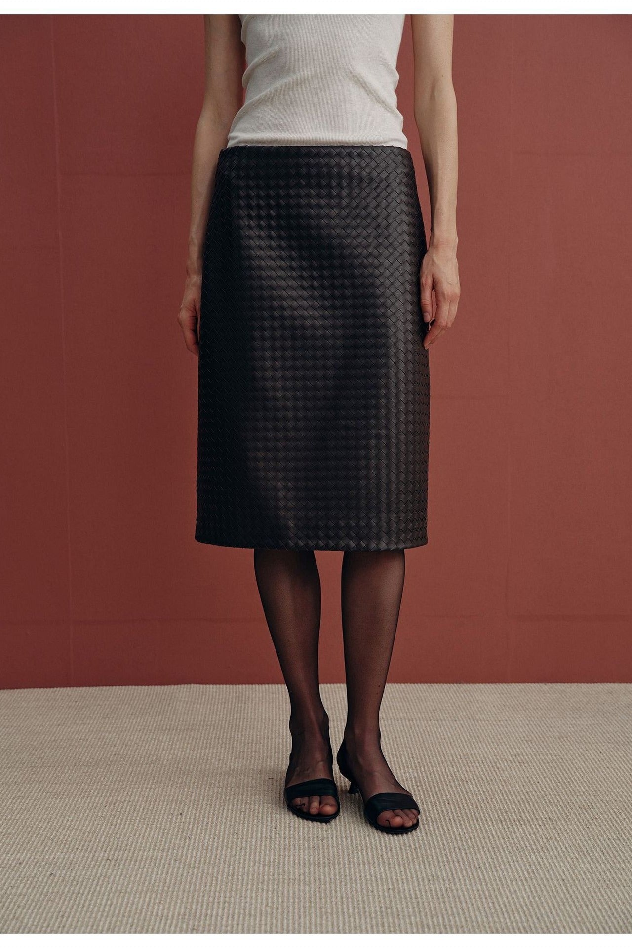 Handcrafted woven PU A-line skirt
