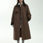 Cotton corduroy color-blocked long padded trench coat | 2 color