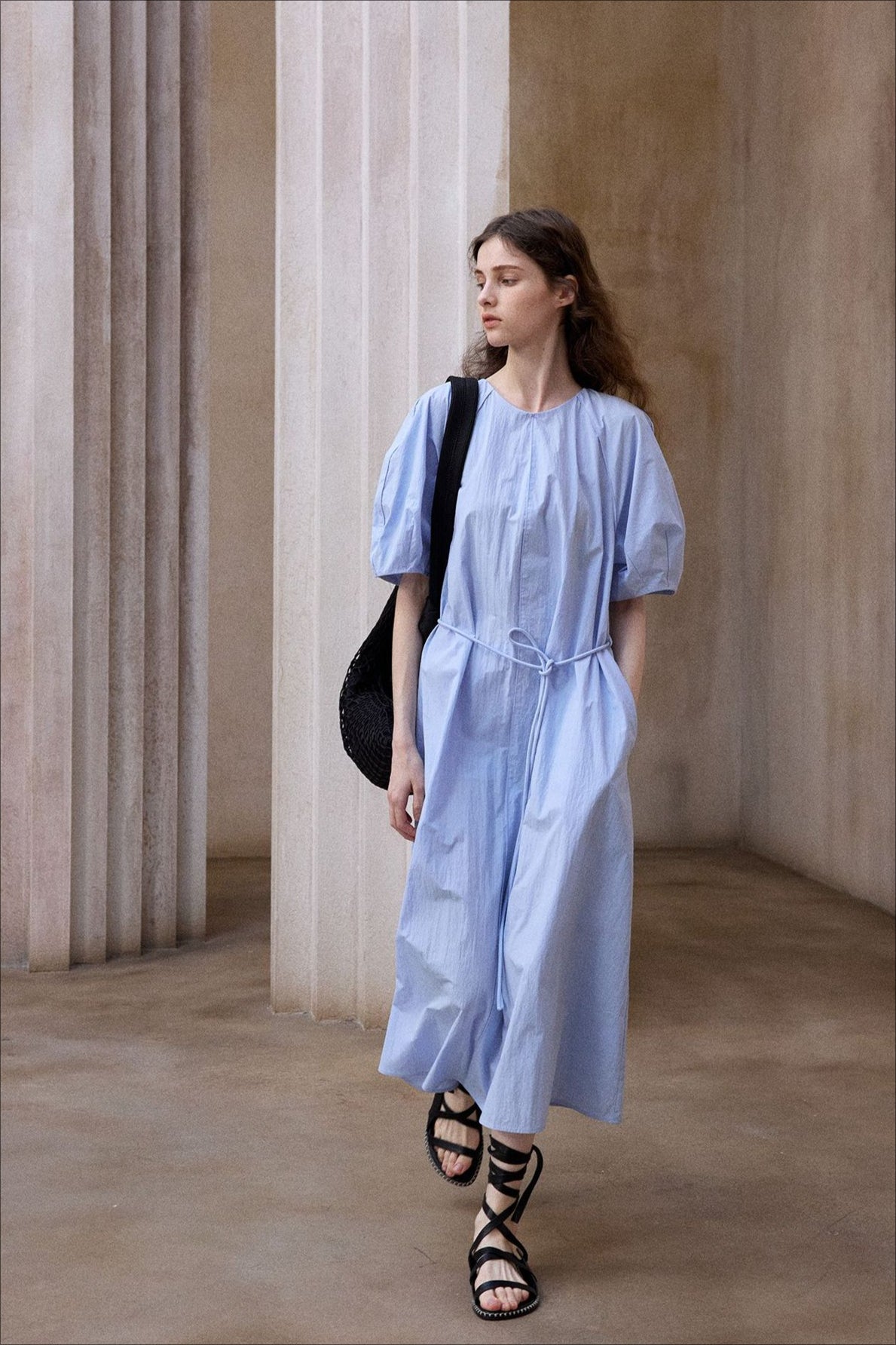 Cotton blend textured fabric peplum sleeves dress