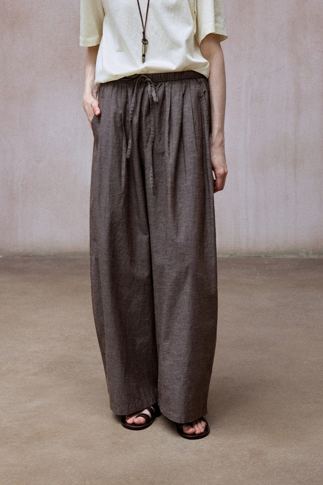 Cotton blend linen wide-leg pants | 2 color