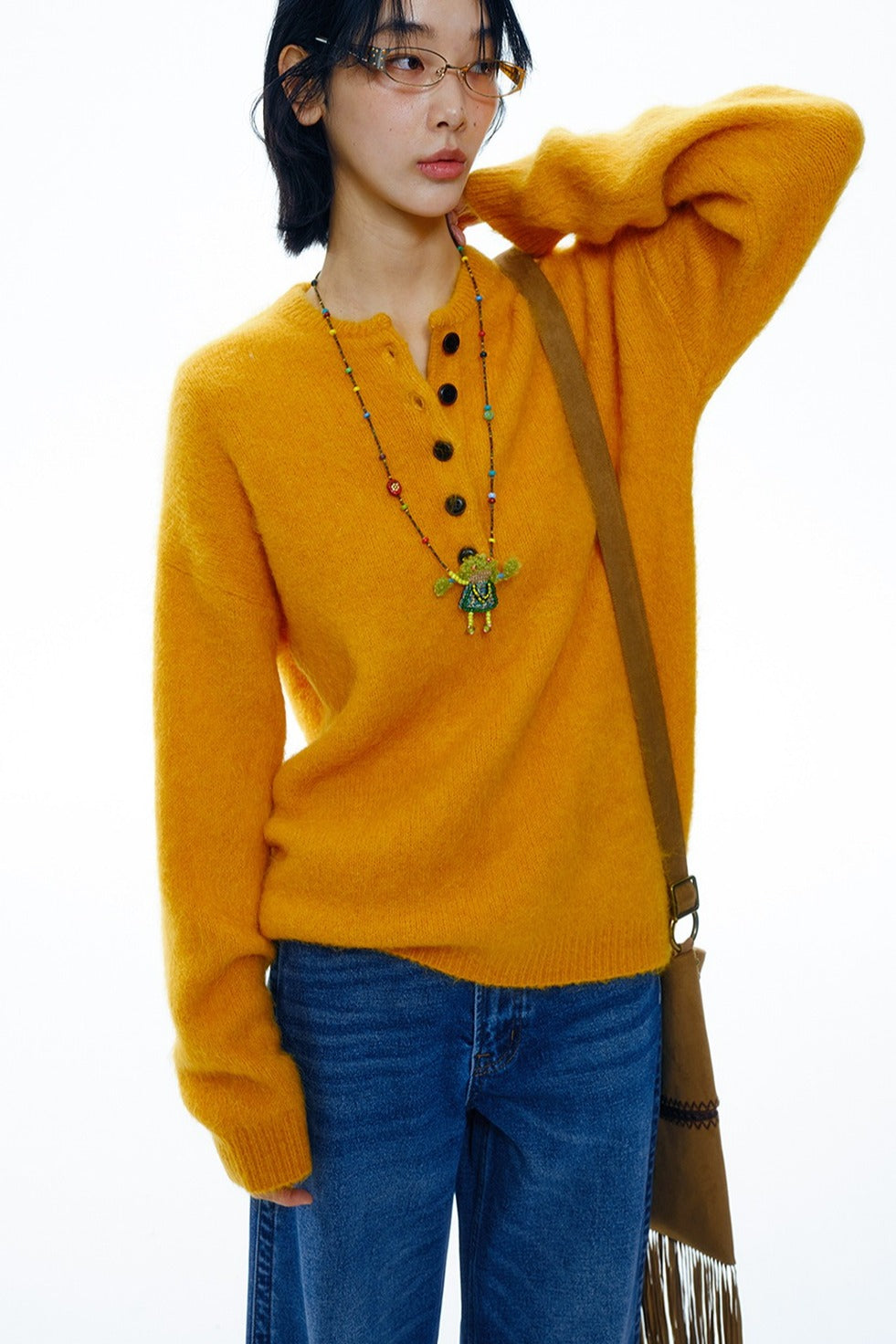 Alpaca blend henley pullover sweater | 5 color