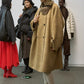 Wool-silk-angora stand-up collar large lapel mid-length coat