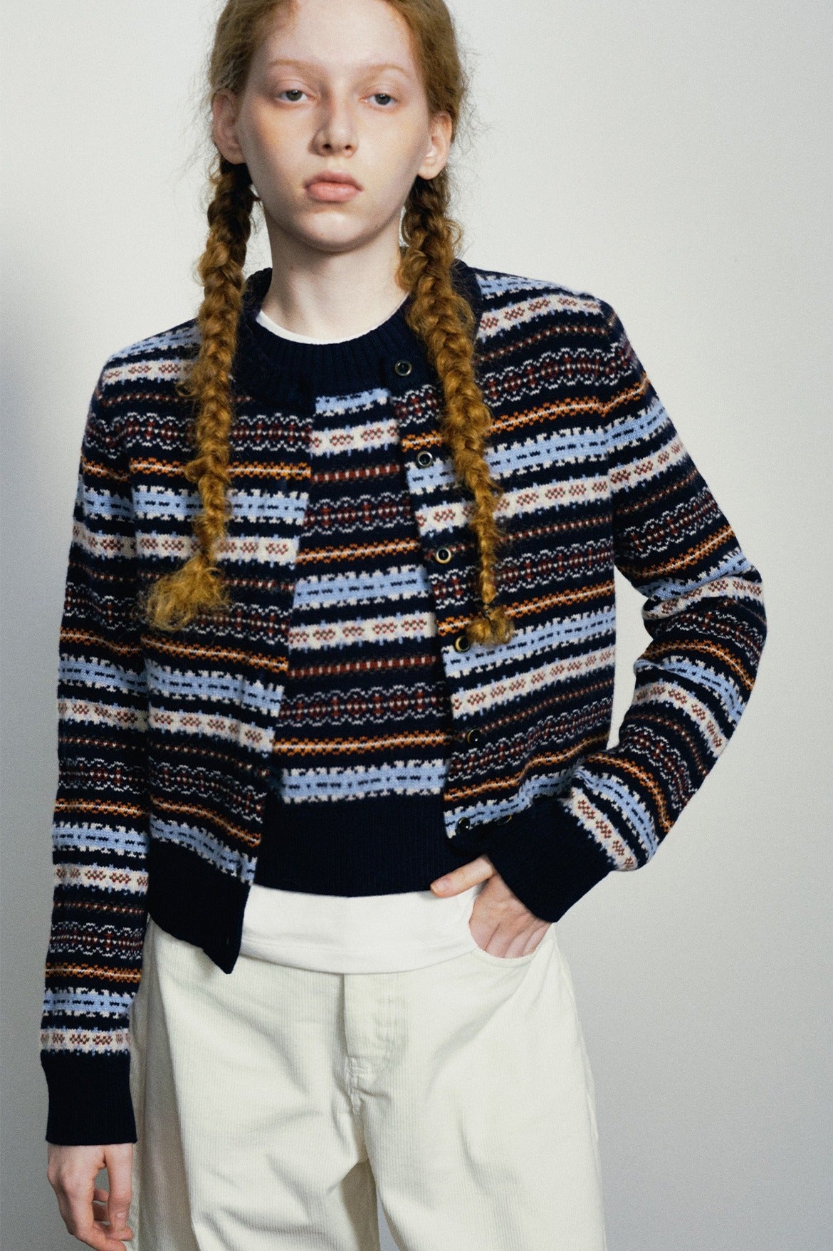 100% sheep wool round neck cardigan | 4 color