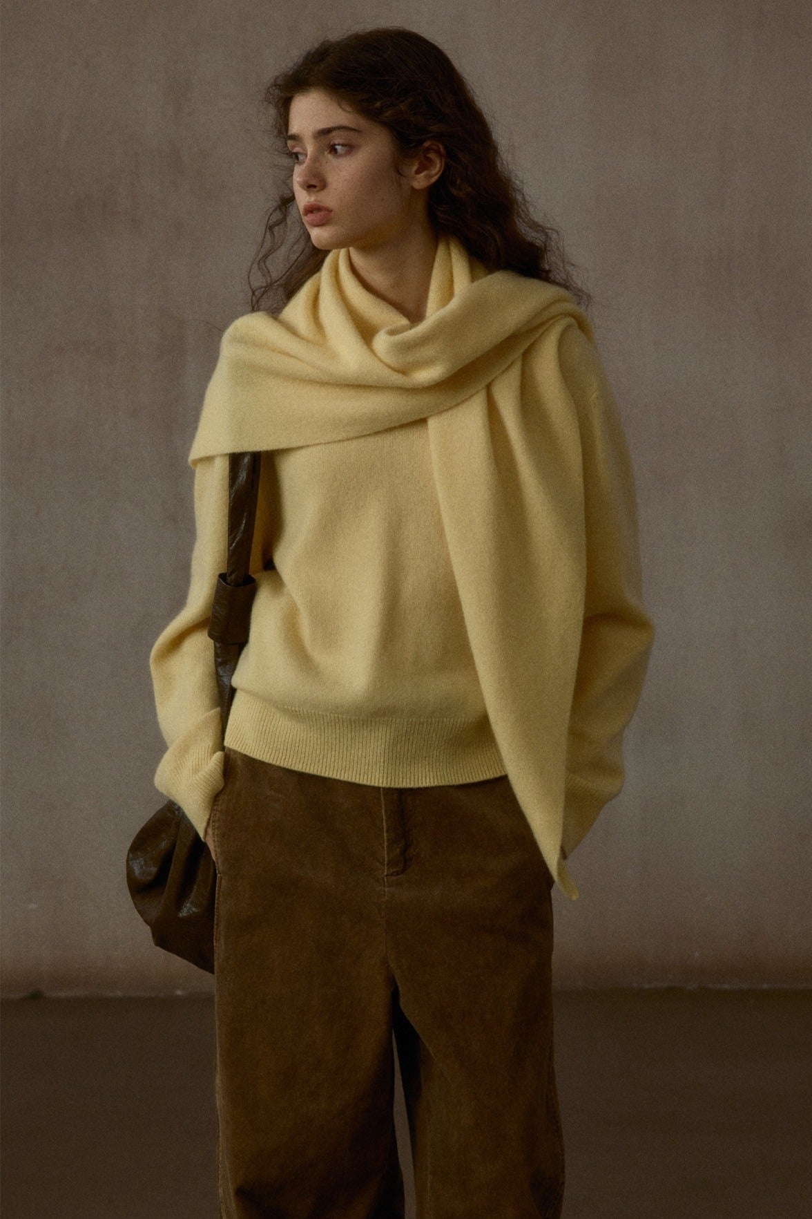 100% wool pullover sweater with a scarf | 4 color