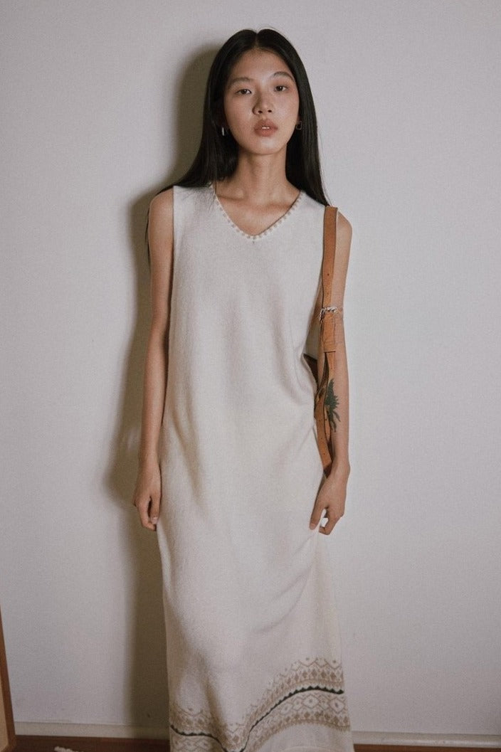 Fair-isle knit v-neck dress | 3 color