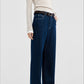 Cotton blend contrasting stitching straight leg jeans