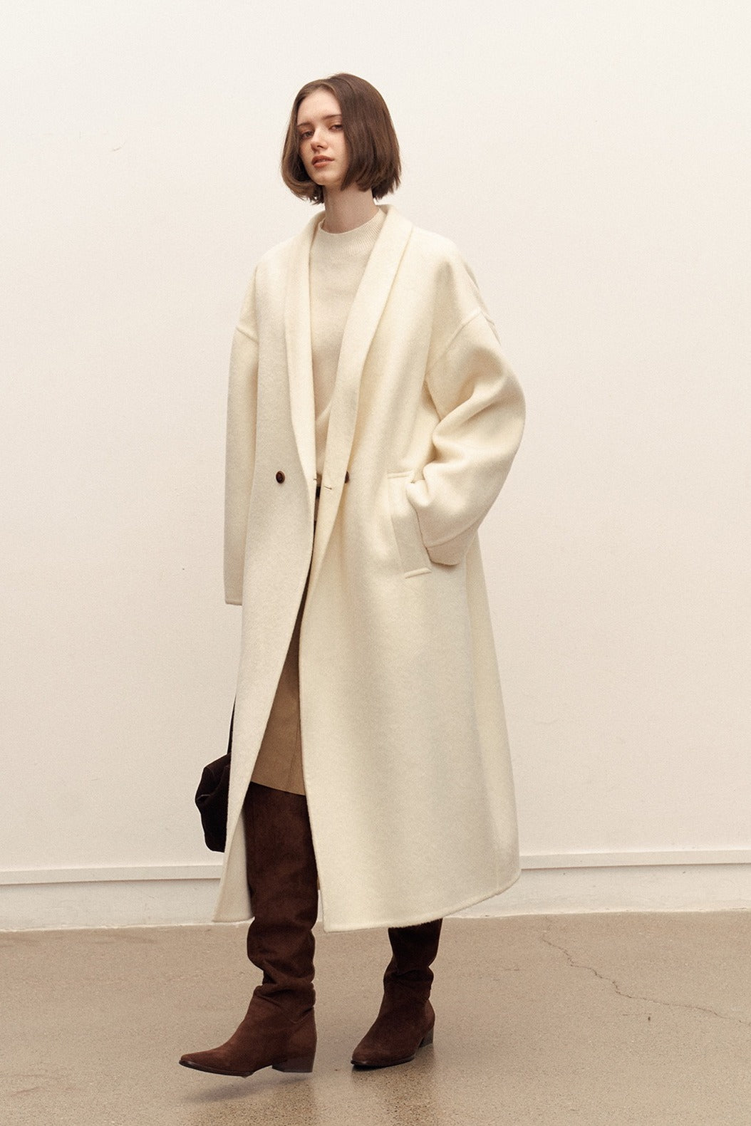 Effortless long wool robe overcoat | 3 color