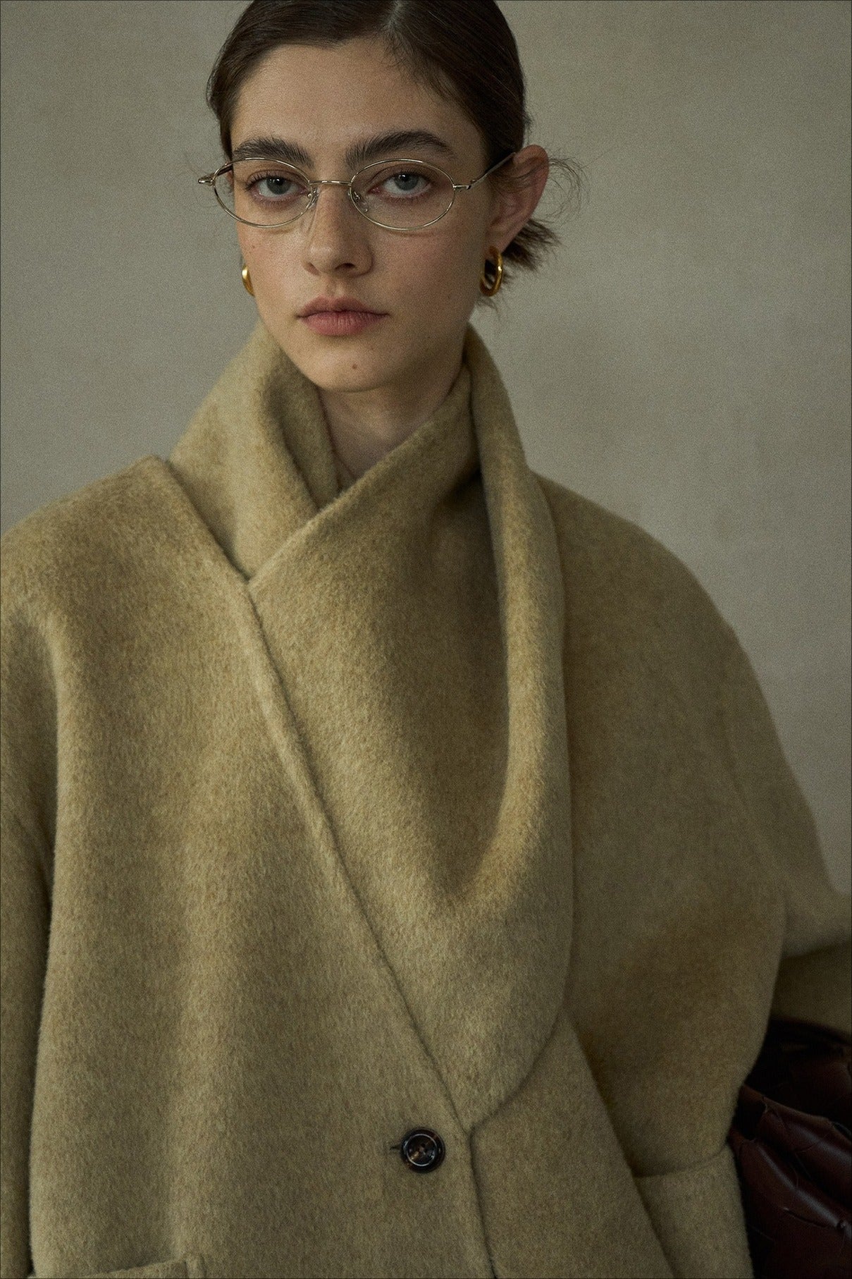 Wool-alpaca scarf-collar elegant jacket | 3 color