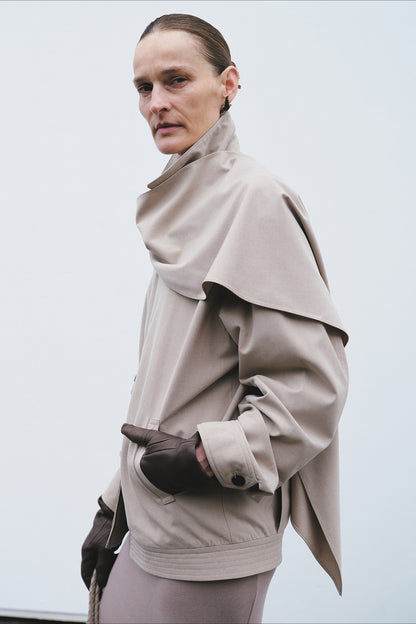 Wool containing detachable scarf chic trench jacket | 2 color