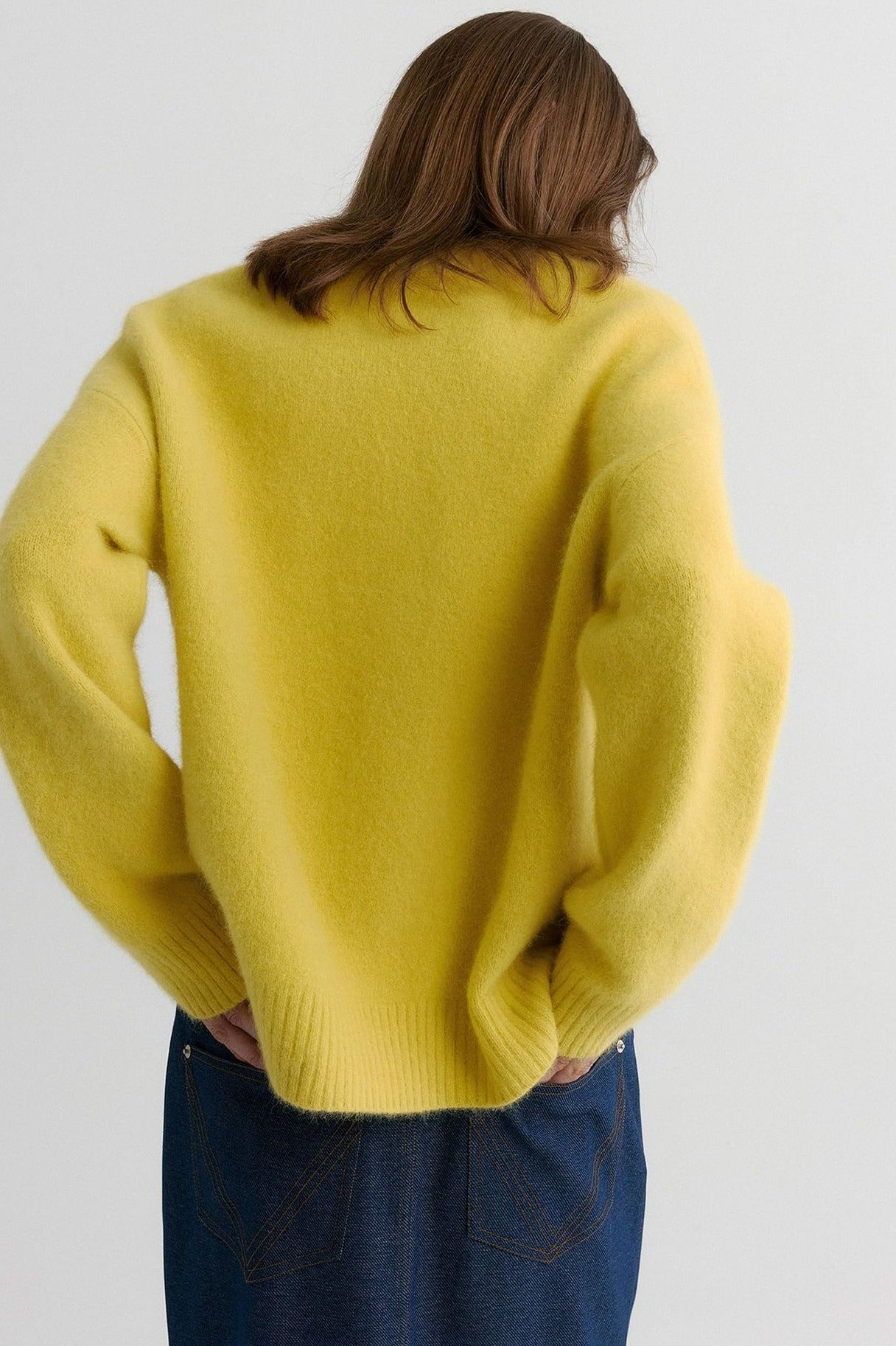 Wool blend soft long hair loose-fit V-neck sweater | 3 color