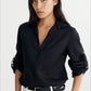 Hemp clean fit half-placket V-neck shirt | 2 color