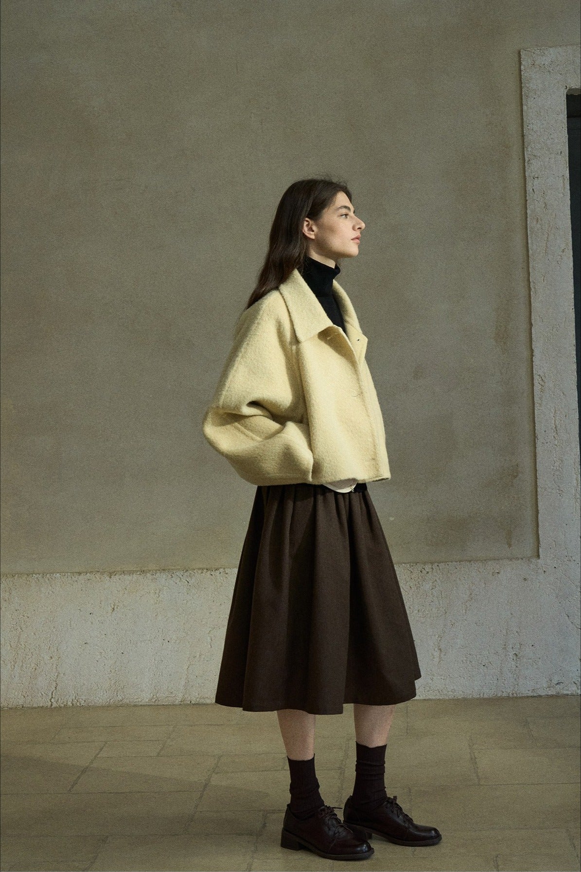 Wool blend lapel cropped fit jacket | 3 color