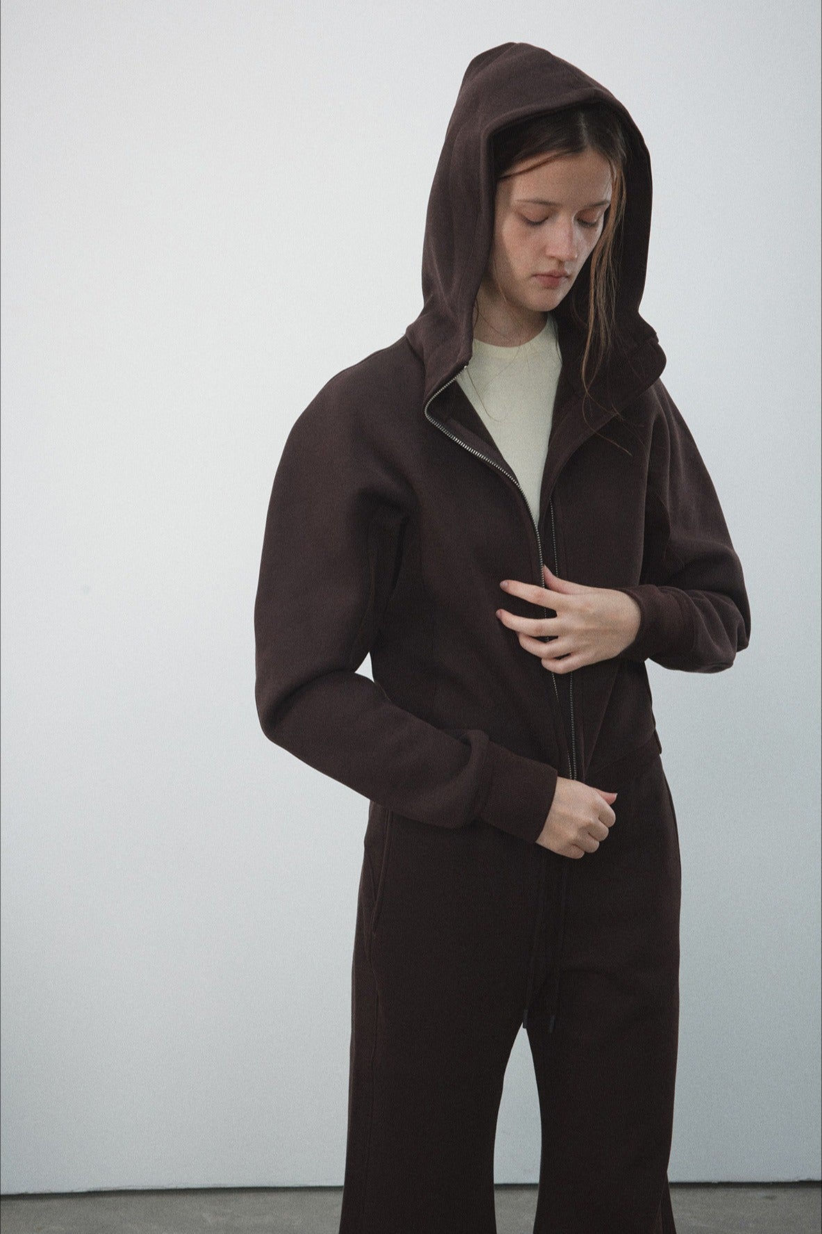 Cotton blend space cocoon shaped fleece hoodie | 3 color